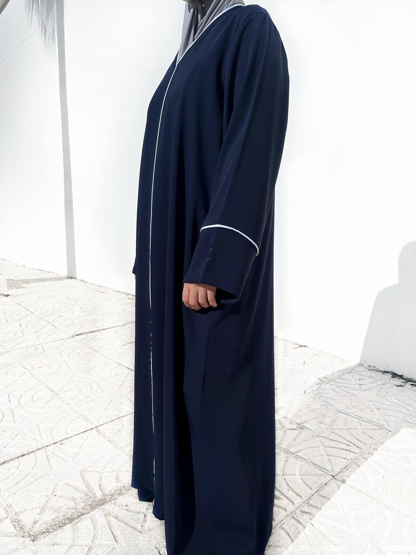 ~Husna~ Embroidered Crepe Abaya - Navy Blue with Detailing