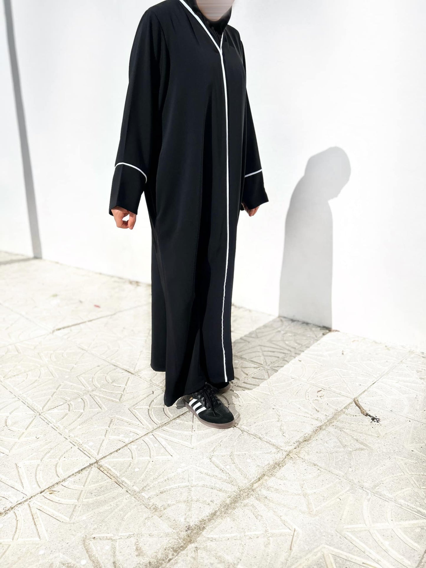 ~Husna~ Embroidered Crepe Abaya - Black with Detailing