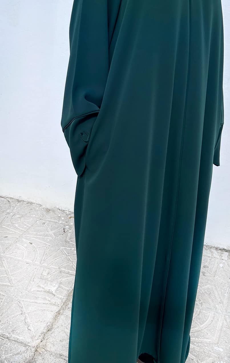 ~Husna~ Embroidered Crepe Abaya - Dark Royal Green