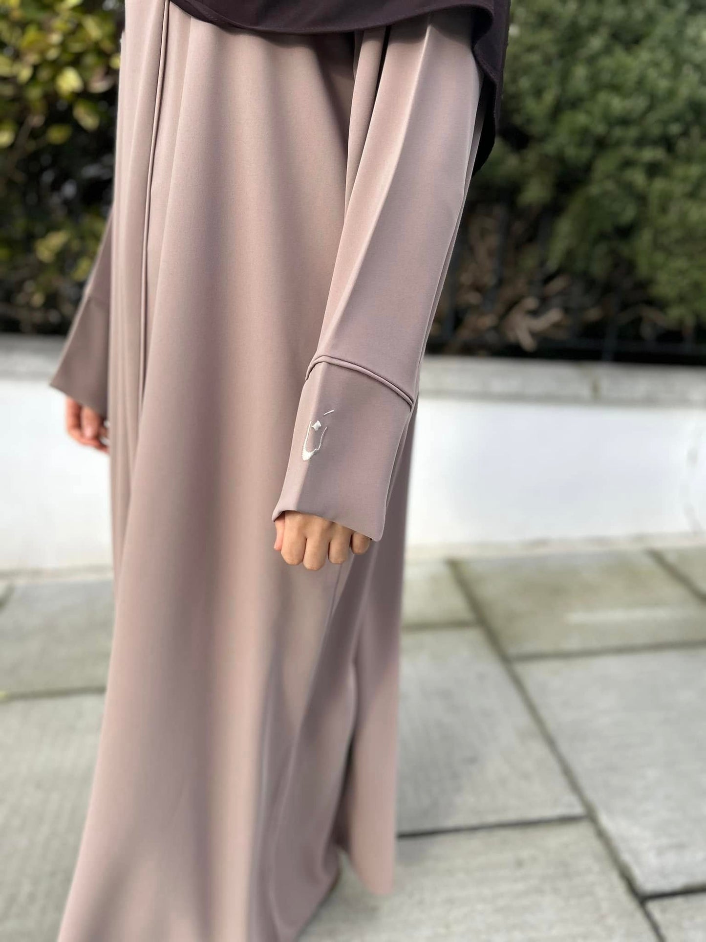 ~Husna~ Embroidered Crepe Abaya - Beige/beige detailing